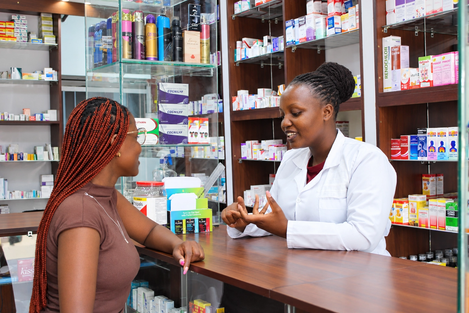 Pharmacist providing a private consultation